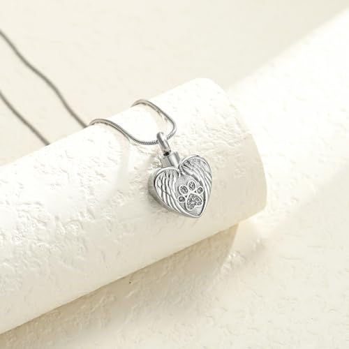 Heart Paw Print Urn Necklace for Ashes for Pet Stainless Steel Pendant - color: Silver