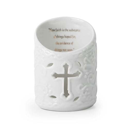 DreamsEden Candle Holder Ceramic Christian Cross Tea Light Holder with Bible Verse Tealight Cup Votive Candle Holder for Wedding Home Decor (Faith) - color: Faith