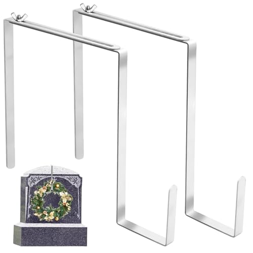 2Pcs Christmas Headstone Wreath Hanger, Adjustable Grave Wreath Hook Stands for Tombstone Grave Decoration (6.2-11Inch)