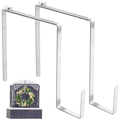 2Pcs Christmas Headstone Wreath Hanger, Adjustable Grave Wreath Hook Stands for Tombstone Grave Decoration (6.2-11Inch)
