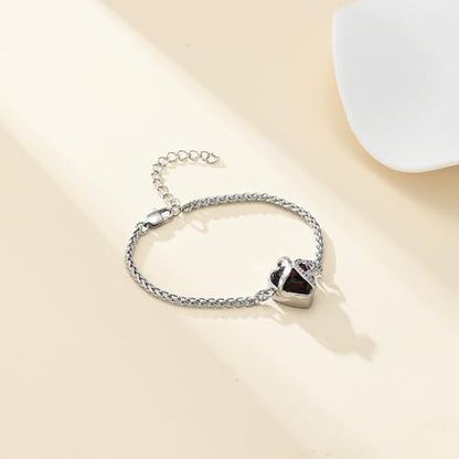 Cremation Jewelry Heart Urn Bracelet for Human Ashes for Women Men Memorial Keepsake Link Bracelet - color: Silver-Purple