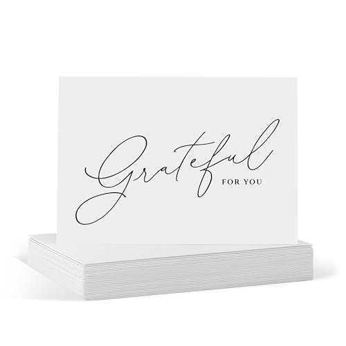 ThreeKin Thank You Cards with Envelopes - 25-Pack Folded 3.5 x 5" Cards for Weddings, Business, Holidays, Graduations & More | All-Occasion Stationery | Heavyweight Matte Cardstock, Blank Inside - style: Grateful For You