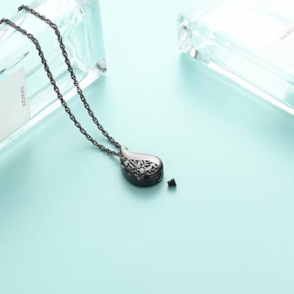 Tree of Life Teardrop Urn Necklace for Ashes Teardrop Crystal Cremation Jewelry Celtic knot Ashes Pendant Stainless Steel Keepsake Memorial Jewelry for Women Men - color: Black
