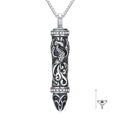 JKR Keepsake Urn Necklace for Ashes Cremation Jewelry Memorial Gift | Keepsake Necklace for Ashes Cremation Jewelry Sympathy Gifts for Loss of Loved One Women Men Dad Husband Mom Wife - style: 10-Bullet-Phoenix