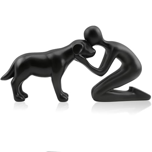 Human and Dog Statue Pet Memorial Gifts for Home Shelf Decor (Black) | Abstract Resin Head-to-Head Figurine Dog Memorial Gifts for Loss of Dog Pet Sympathy Remembrance Gift - color: Black