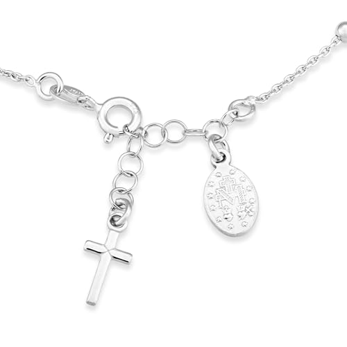 Miabella Italian 925 Sterling Silver Rosary Bead Chain Bracelet for Women | Adjustable Length, Cross Charm, Link Chain, Fine Jewelry, Made in Italy - style: Length 6 to 7 Inch