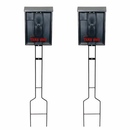 Sanzo Specialties Outdoor Brochure Box on a Stake 46 inch tall - Holds 250 8.5 x 11 Documents and 60 Business Cards, Flyer Literature Yard Dispenser (Black, Pack of 2) - color: Black, size: Pack of 2
