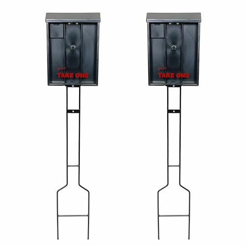 Sanzo Specialties Outdoor Brochure Box on a Stake 46 inch tall - Holds 250 8.5 x 11 Documents and 60 Business Cards, Flyer Literature Yard Dispenser (Black, Pack of 2) - color: Black, size: Pack of 2