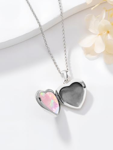 Personalized Heart Locket Necklace That Holds Pictures 925 Sterling Silver Custom Photo Lockets Necklaces Jewelry Gifts for Family Women Lover - color: Skull-Pink opal, style: Locket Only