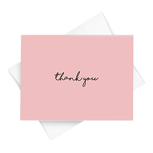 Baby Girl Thank You Card – Elegant Light Pink Greeting for Birthdays, Baby Showers, Weddings, Business – White Blank Interior | 4.25 x 5.5” | Set of 25 Cards & 25 Envelopes - color: Pink