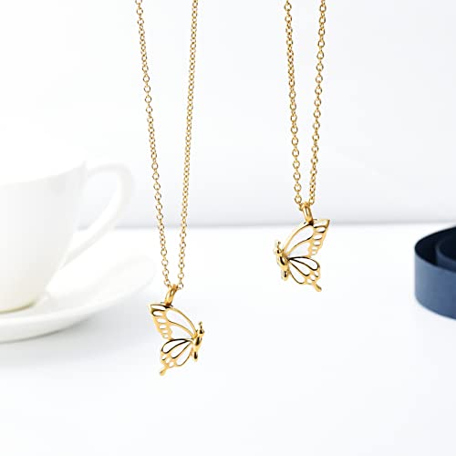 constantlife 2 Pack Butterfly Urn Necklaces for Ashes for Women Girls Stainless Steel Pendants Cremation Keepsake Jewelry Mother Daughter Sister Friendship Memorial Gifts - color: Golden