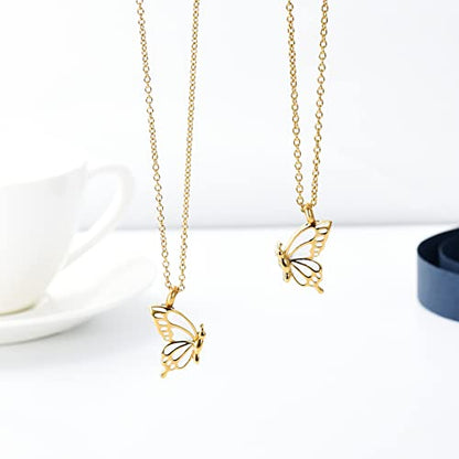 constantlife 2 Pack Butterfly Urn Necklaces for Ashes for Women Girls Stainless Steel Pendants Cremation Keepsake Jewelry Mother Daughter Sister Friendship Memorial Gifts - color: Golden