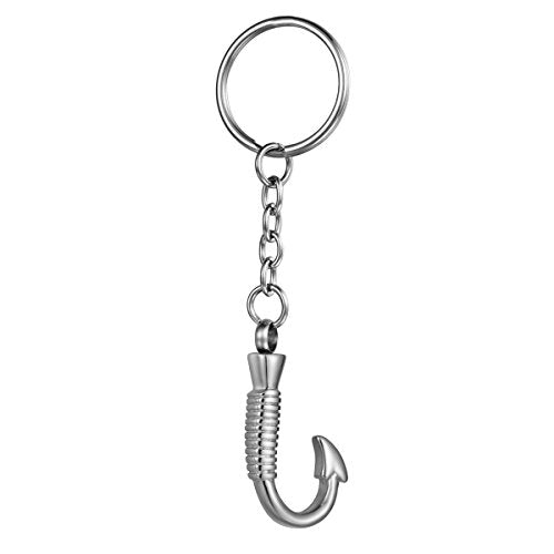 Cremation Jewelry Fishhook Memorial Keepsake Ash Urn Keychain, Silver - color: Silver