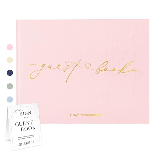 Wedding Guest Book, Polaroid Photo Guestbook for Baby Shower, Blank Pages | Table Sign Included, Gold Stamping, Hardcover, 9x7.5", Perfect for Bridal Party & Baby Shower, Pink - color: Pink