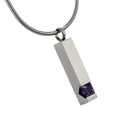 Pillar with Purple Gemstone Cremation Jewelry, Stainless Steel Jewelry, Cremation Jewelry for Ashes - color: Purple Gemstone