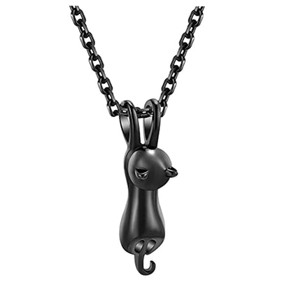 Cute Cat Urn Necklace for Ashes for Pet Love Animal Cat Cremation Ash Memorial Keepsake Pendant Necklaces - color: Black