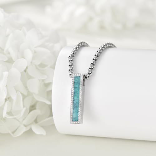 Cremation Urn Necklace for Ashes 925 Sterling Silver Moon Phase/Tree of Life/Hummingbird/Moss Agate/Opal/Compass/Mountain/Butterfly/Turquoise/Sunflower/Dragonfly/Cross Pendant Necklace Cremation Memorial Keepsake Urn Jewelry for Women Men - style: Turquoi