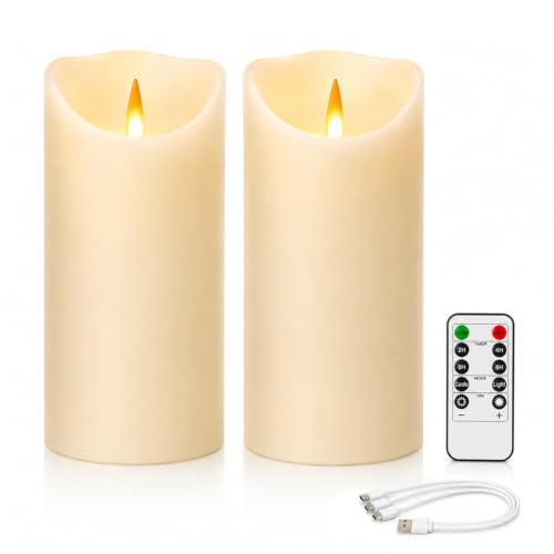 Flameless Candles with Remote, 2 Pack 6 Inch Real Wax LED | Rechargeable Real Wax LED Candles with 3D Flicker, Remote and Timer for Safe flameless Home, Wedding and Holiday Decor. - color: Beige