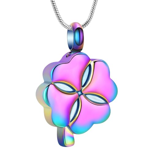 Cremation Jewelry Memorial Urn Necklace for Ashes Lucky Four-Leaf Clover Urn Pendant Necklace Ashes Keepsake for Women Men - color: Colorful
