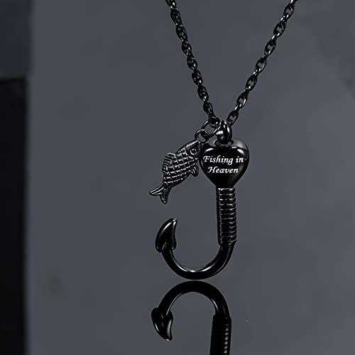 Fishing in Heaven Cremation Urn Necklace for Ashes & Fishing hook Memorial Pendant
