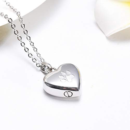 Pet Urn Necklace Heart Memorial Urn Pendant Dog Cat Keepsake Funeral Jewelry 316L Stainess Steel Paw Print Cremation Jewelry - color: One Paw