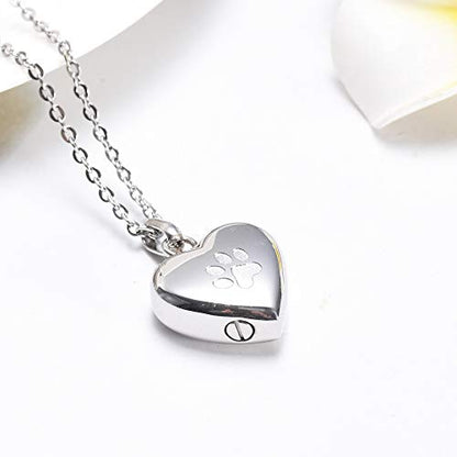 Pet Urn Necklace Heart Memorial Urn Pendant Dog Cat Keepsake Funeral Jewelry 316L Stainess Steel Paw Print Cremation Jewelry - color: One Paw