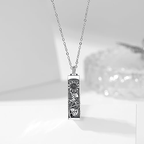 Sterling Silver Flower Tree Life Cremation Urn Necklace for Women - color: Bar *Sunfl. Sty1