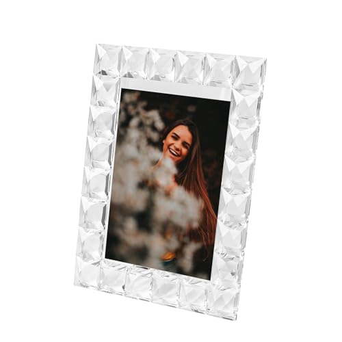 Luxury Crystal Picture Photo Frame,Grid Diamond Craft,Crystal Wedding Frame of Keepsake Photo Frames, Tabletop Display Decor Frame, Clear with Gift Box (5" x 7") - size: 5"x7"