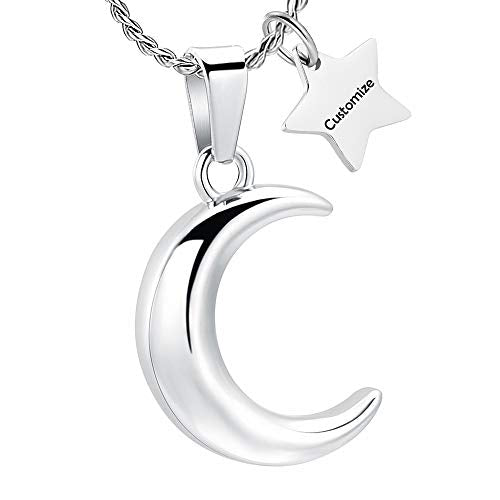 Imrsanl Cremation Jewelry for Ashes Moon Urn Necklace Stainless Steel Memorial Lockets Keepsakes Jewelry for Ashes Pendant - Fill kit - color: Customize