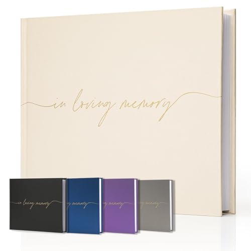 Funeral Guest Book for Memorial Service, in Loving Memory 9x7.5 | 320 Entries, Table Sign Card Included, Gold Stamping, Twill-Textured Paper Cover, Celebration of Life Keepsake, Beige - color: Beige