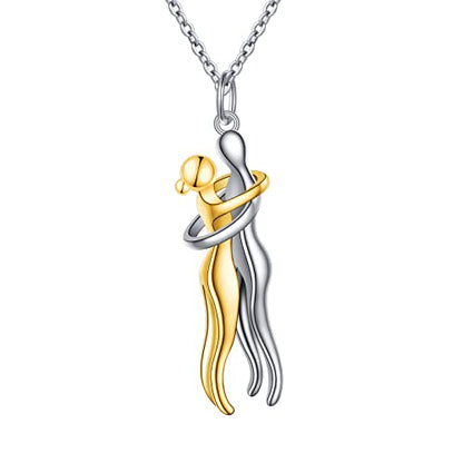 FLYOW S925 Sterling Silver Best Friend Couple Pendant Friendship Sun Moon Lotus Yin Yang Matching Bff Necklace for Women Jewelry - style: Hug-gold