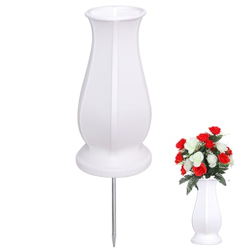 Cemetery Grave Vase for Fresh/Artificial Flowers,Memorial Flowers Holders with Long Spike Stake for Garden, Lawn, Yard,Memorial Grave Decorations (1, White) - color: White