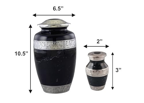 Metal Black Cremation Urns for Human Ashes with Velvet Bag, Urn Set - Cremation Urn with 4 Small Urns for Human Ashes Adult Male & Female, Decorative Urns, Urns Set of 5 (Adult Black URN Set)