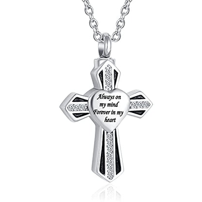 Cremation Cross Urn Necklace for Ashes Tree of Life Dad/Mom/Grandma Stainless Steel Urn Pendant Ashes Holder Memorial Jewelry - style: Cross style 02
