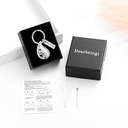 Hearbeingt Teardrop Urn Keychain for Ashes Tree of Life Cremation Jewelry - color: Paw Print-silver