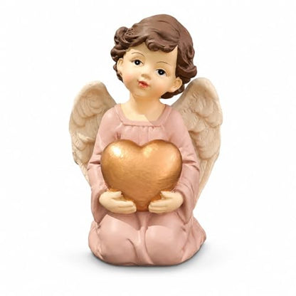 Guardian Angel Figurine Holding Gold Heart | Painted Resin Keepsake For Mom, Daughter, Sister, Friend, Desk, Shelf, Nightstand, Prayer Corner And Gift Occasions - size: 3.7"H