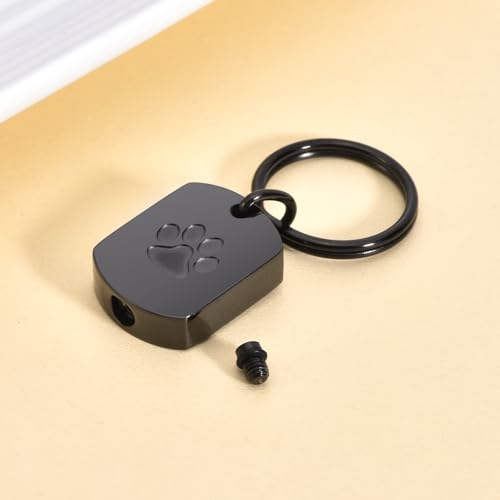 RIPFEVURN Pet Cremation Jewelry Dog Cat Paw Urn Keychain for Ashes for Women Men Memorial Keepsake Pendant - color: Black