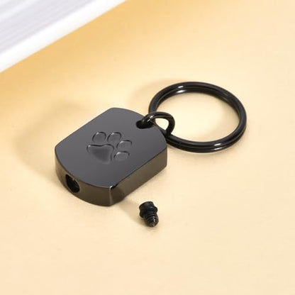 RIPFEVURN Pet Cremation Jewelry Dog Cat Paw Urn Keychain for Ashes for Women Men Memorial Keepsake Pendant - color: Black
