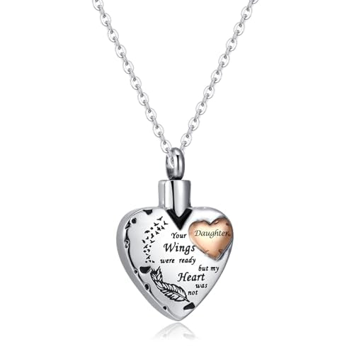 Waterproof Urn Necklace for Ashes-Heart Ash Holder Pendant -Never Fade-Never Fade, Rustproof Cremation Jewelry for Ashes for Women - style: Daughter