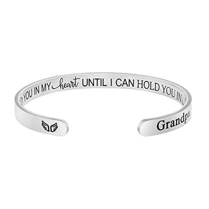 Memorial Gifts for Loss of Mom Dad In Memory of Jewelry Sympathy Bracelet | Bereavement Cuff Secret Message Engraved Grief Gifts for Women - style: Grandpa Memorial-I'll hold you in my heart until I can hold you in heaven