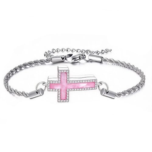 Urn Bracelet for Ashes Cross Urn Bracelet Cremation Jewelry Gifts for Women - color: rose quartz