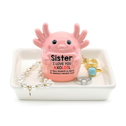 Sister Birthday Gifts for Sister, Pink Ceramic Axolotl Ring Holder Dish - style: Axolotl Sister