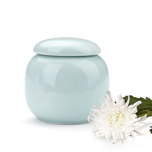 Porcelain Small Urn for Ashes Keepsake, 2.5 in Mini Pet Cremation Urns, Decorative Pet Memorial Ashes Container Tribute for Cats Dogs Your Loved Animal Lost (Light Blue) - color: Light Blue