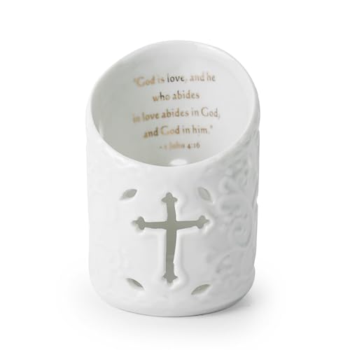 DreamsEden Christian Cross Tea Light Holder Ceramic Candle Holder with Bible Verse Tealight Cup Votive Candle Hold for Wedding Home Decor (Love) - color: Love