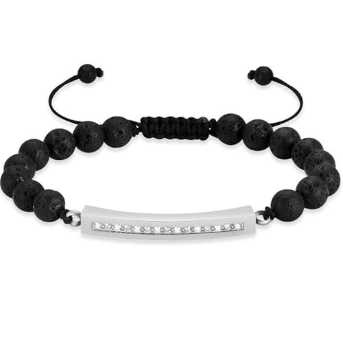 Oinsi Lava Rock Bracelet With Tube Memorial Urn Jewelry For Ashes Of Loved Ones Keepsake Cremation Bracelet Women Men Adjustable Length - color: Silver (Crystal Cube)