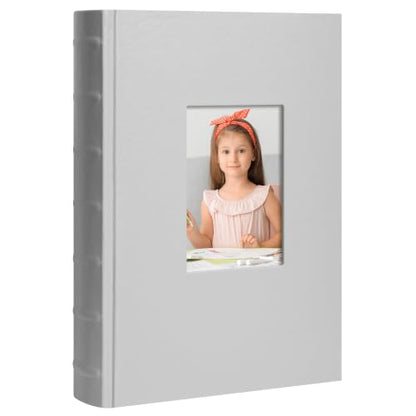 Vienrose Photo Album 4x6 300 Photos PU Leather Cover Grey | Memo Area, Personalized Window, Slip-In Pockets, Acid-Free & PVC-Free, Store Wedding Baby Vacation Memories - color: Grey