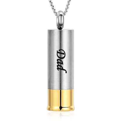 Oinsi Shotgun Shell Cremation Jewelry Urn Necklace For Ashes Of Loved Ones -Dad/Mom/Son/Grandma/Grandpa Cylinder Memorial Locket Pendant Necklace - color: Dad