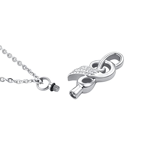 GMXLin Music Note Cremation Urn Necklace for Ashes Locket Hold Ashes Keepsake Memorial Pendant for Men Women - color: White