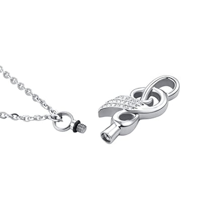 GMXLin Music Note Cremation Urn Necklace for Ashes Locket Hold Ashes Keepsake Memorial Pendant for Men Women - color: White