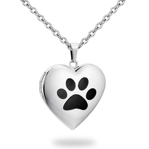 PHOCKSIN Personalized Locket Necklace for Women Photo Necklace with Customized Picture Birth Flower Birthstone Customizable Birthday Gifts - color: #04 Heart Pawprint